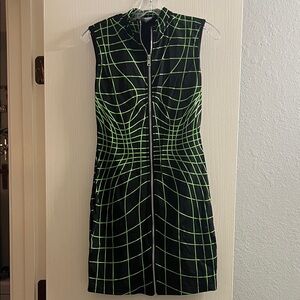 Chic Black and Green Grid Mini Dress